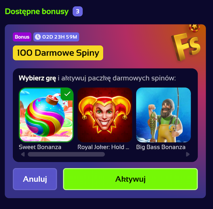 100 free spinów Browinner