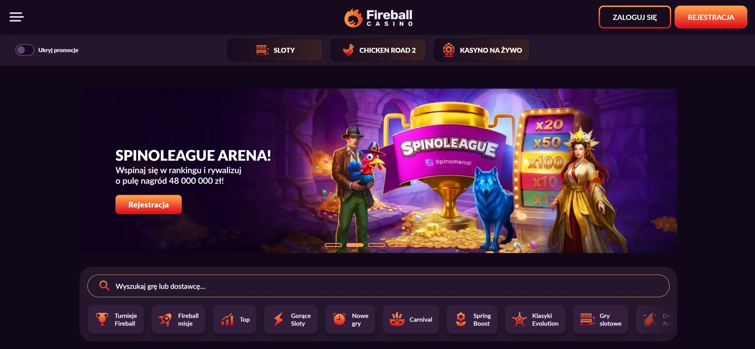 Fireball Casino main page