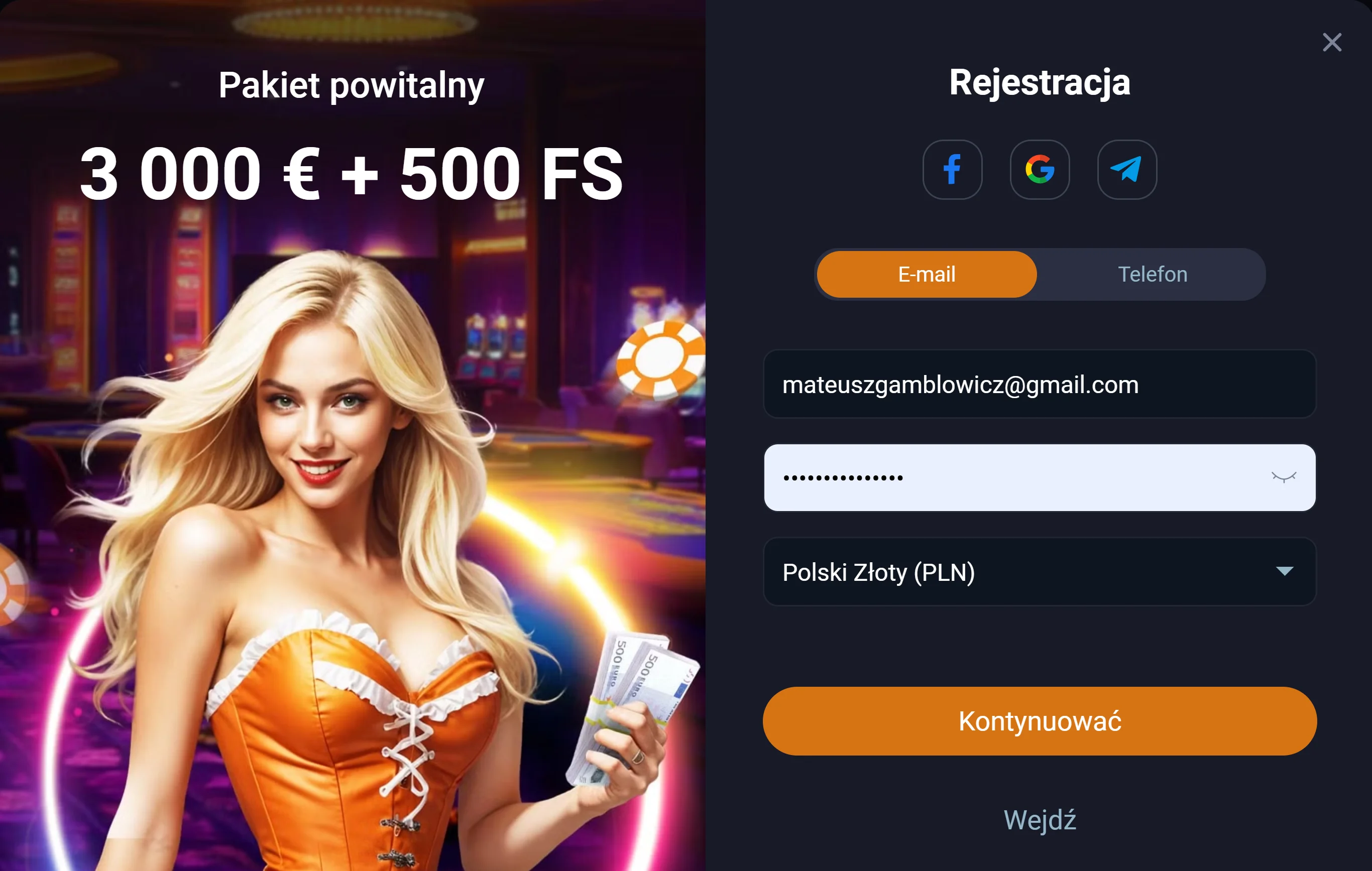 Vox Casino rejestracja krok 3