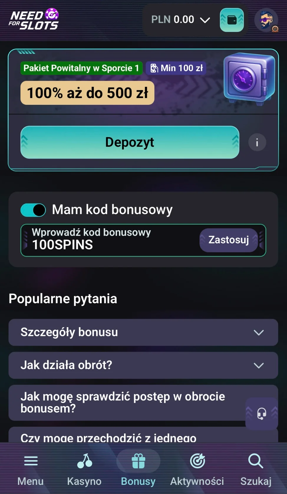 Jak otrzymać bnus bez depozytu Need for Slots? Krok 4