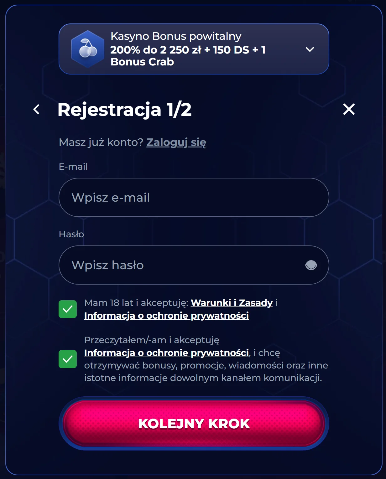 ViperWin Casino Rejestracja Krok 2