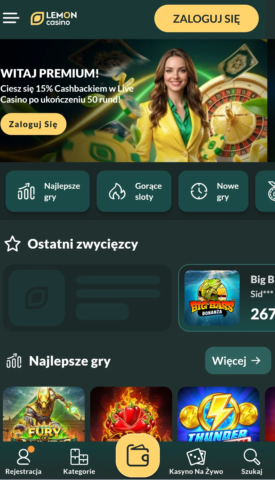 Lemon Casino minimalny depozyt 20 zł