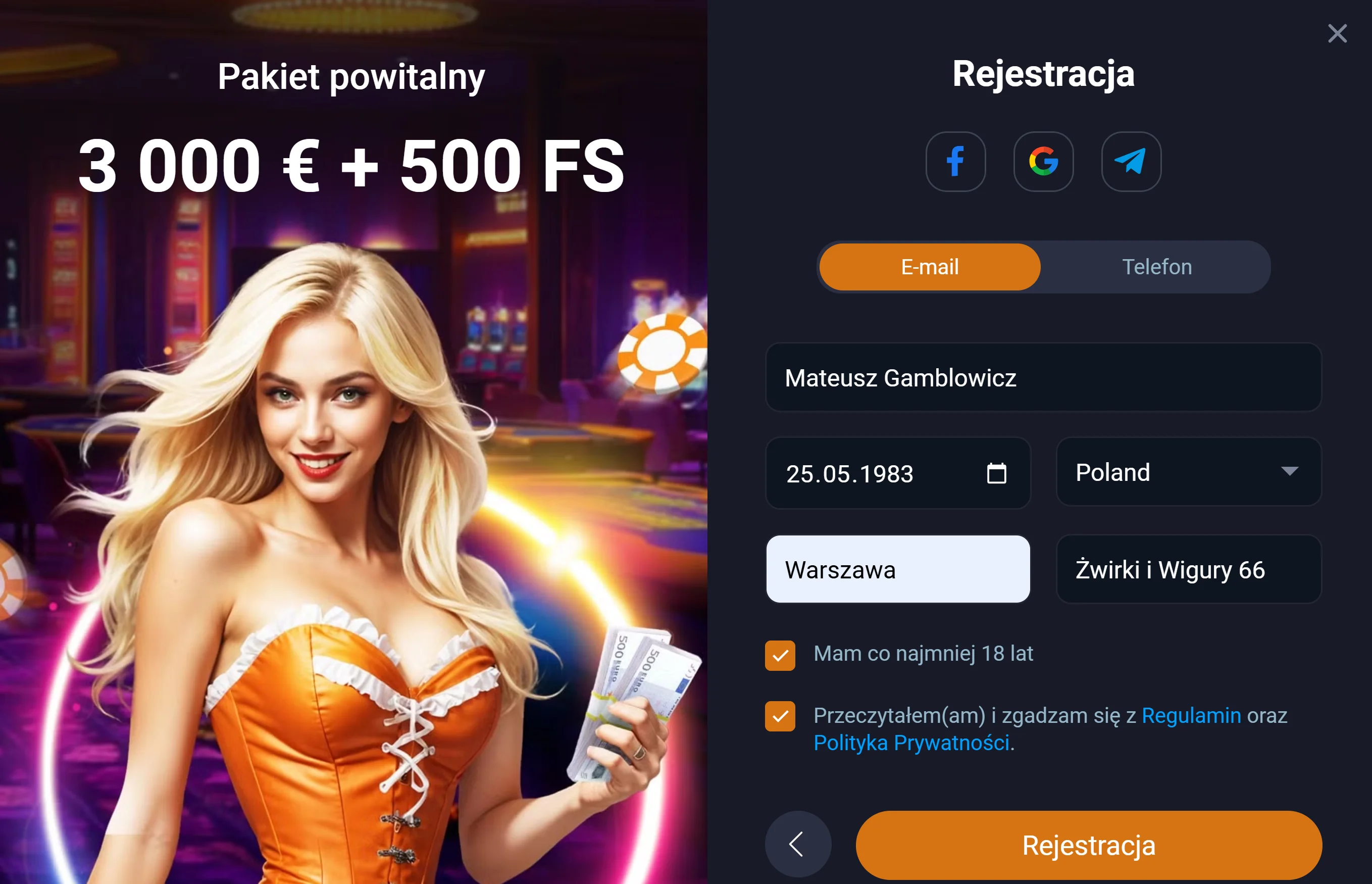Vox Casino rejestracja krok 4
