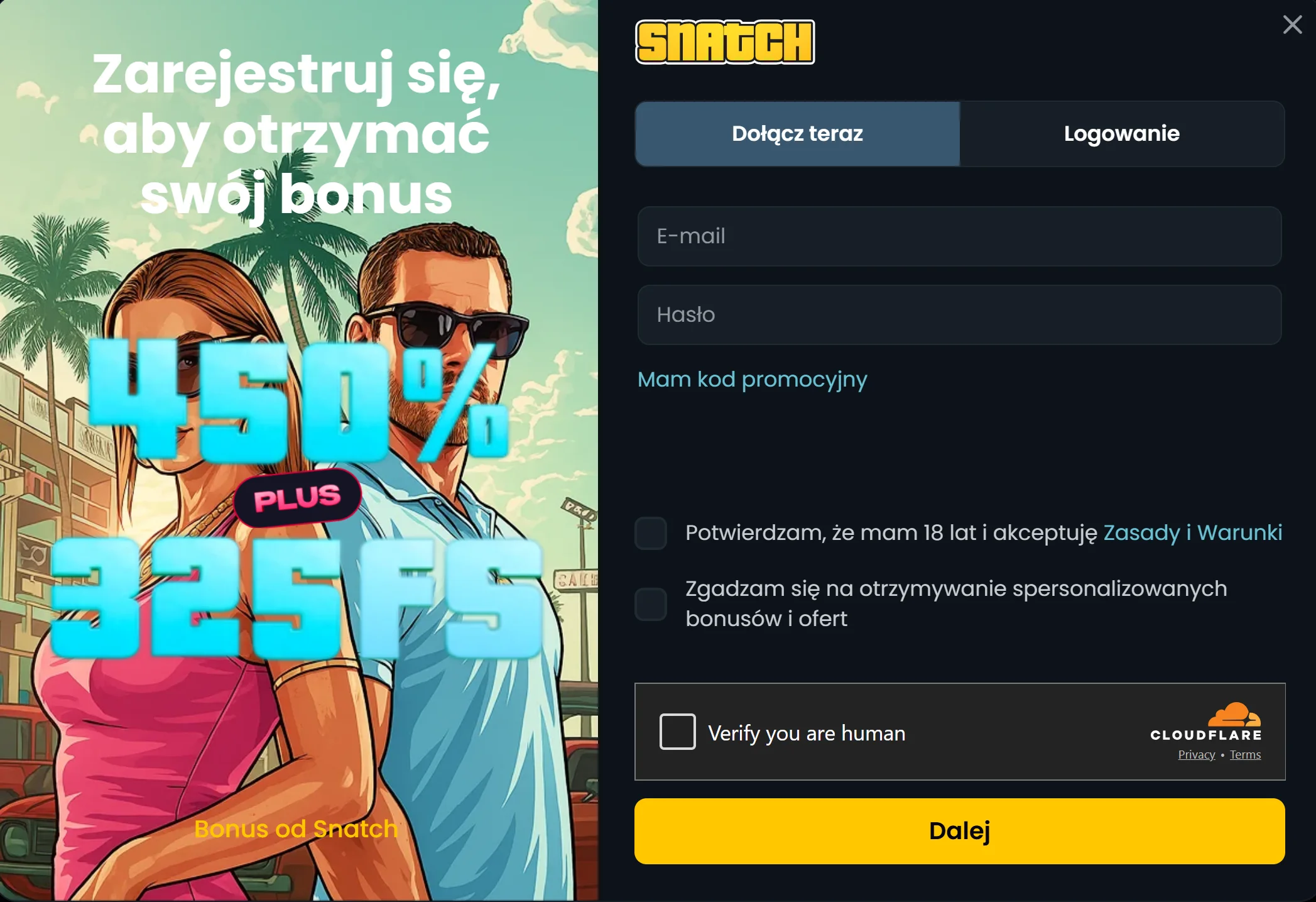 Rejestracja 1 Snatch Casino