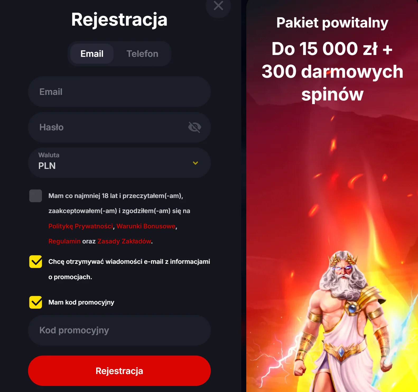 Jak otrzymać darmowe spiny za rejestrację? Krok 2