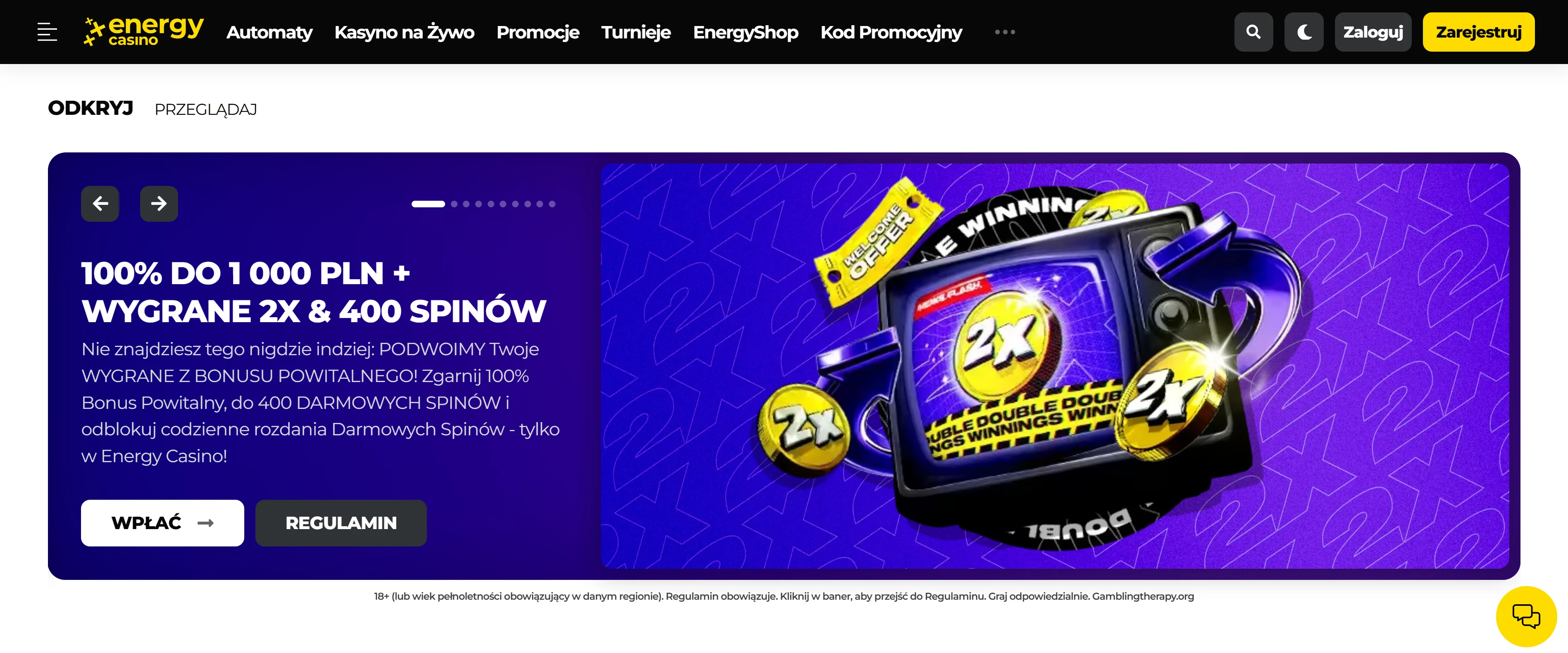 Energy Casino ekran główny