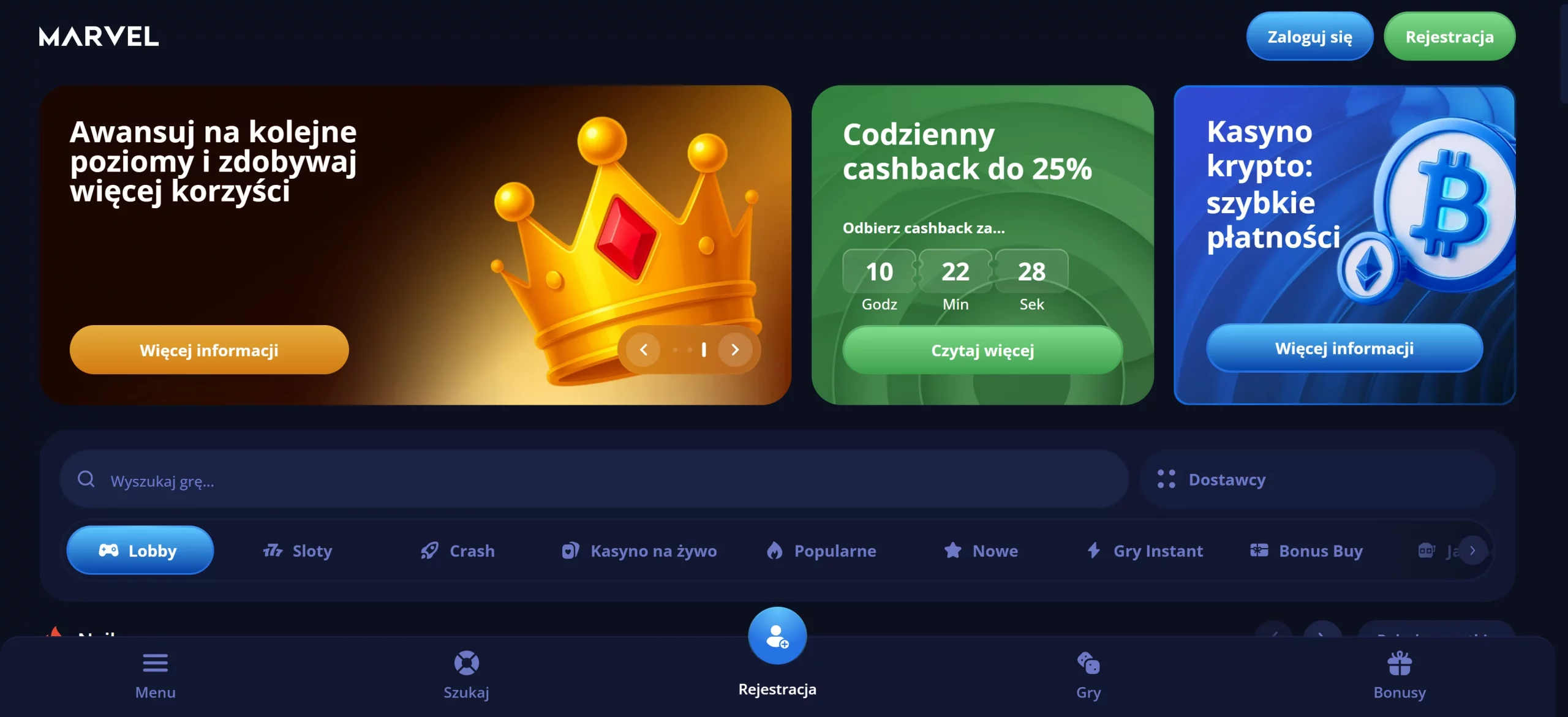 Marvel Casino main page