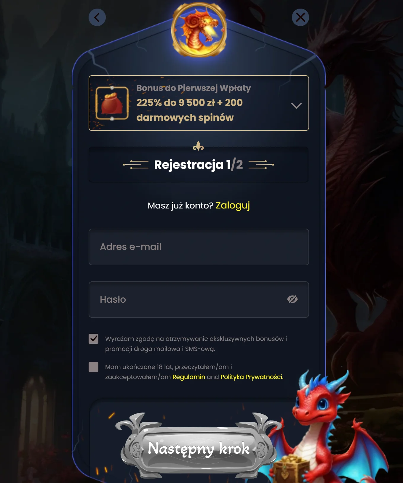 DragonSlots Casino Rejestracja Krok 3
