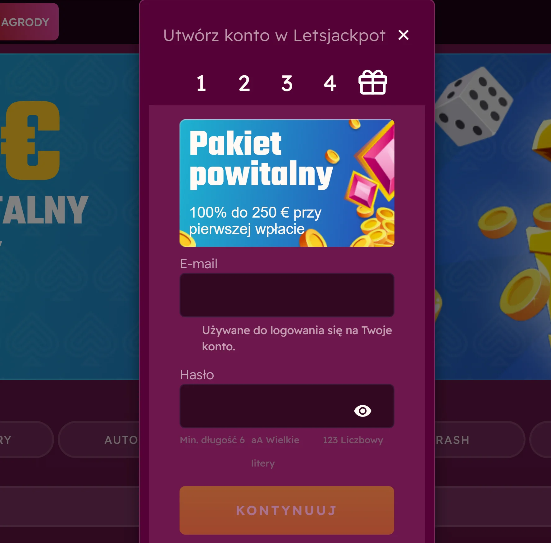 Jak otrzymać bonus bez depozytu Lets Jackpot Casino? Krok 2