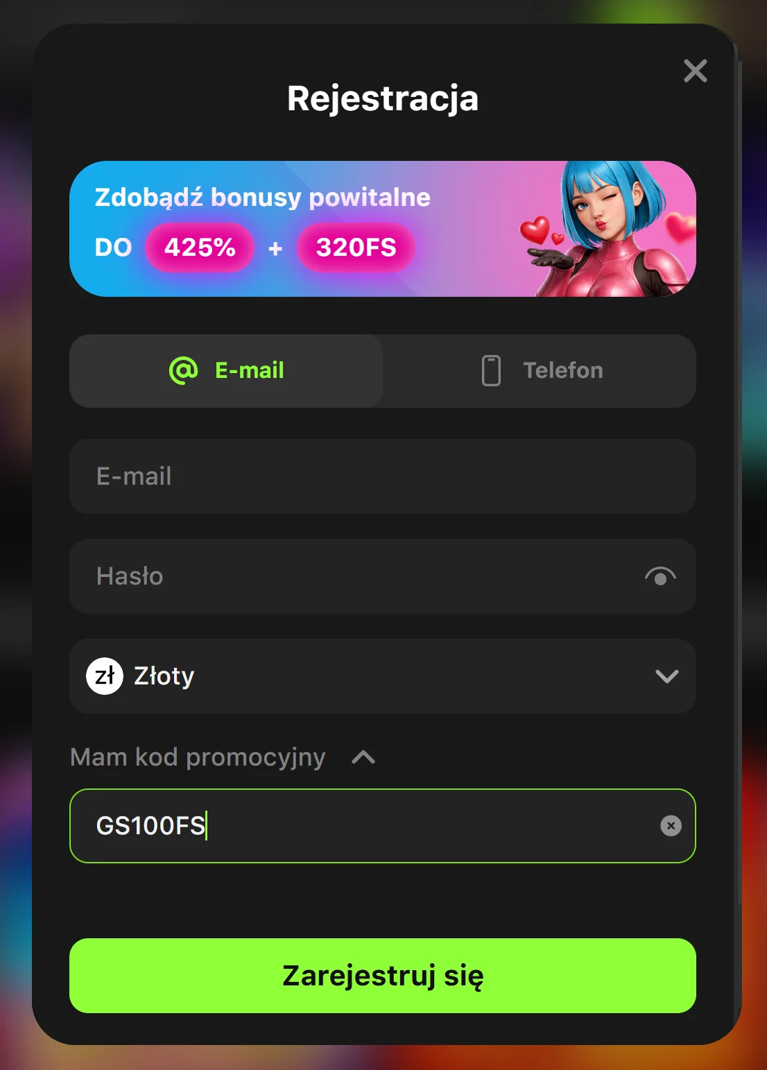 Jak otrzymać bonus bez depozytu GameSpot Casino? Krok 2
