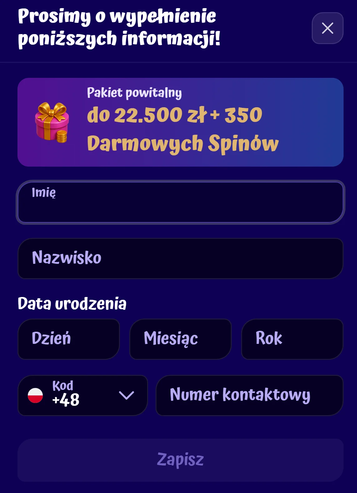 Jak otrzymać bonus bez depozytu Spingranny Casino? Krok 2