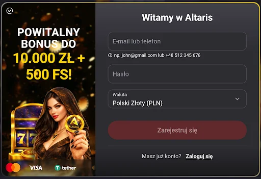 Altaris rejestracja krok 2