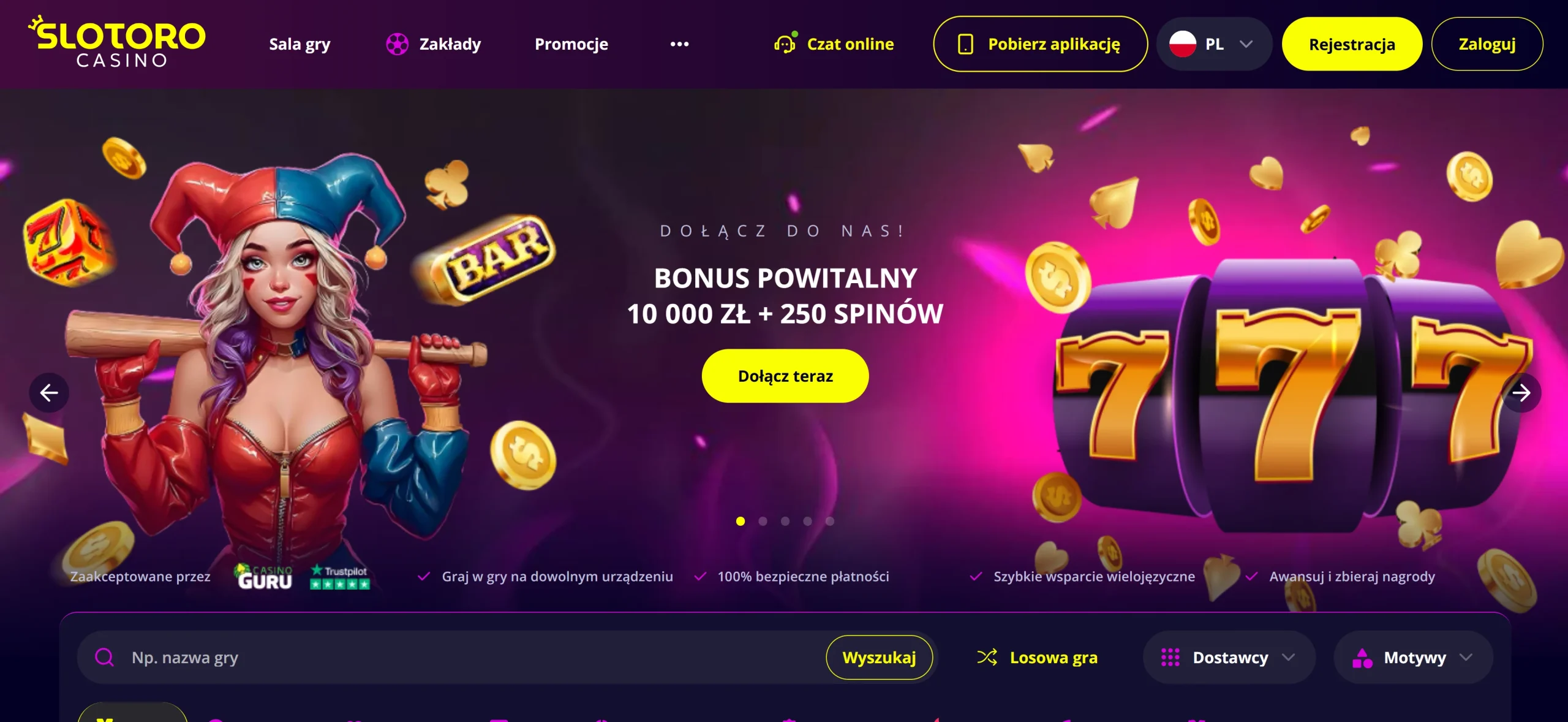 Slotoro Casino main page