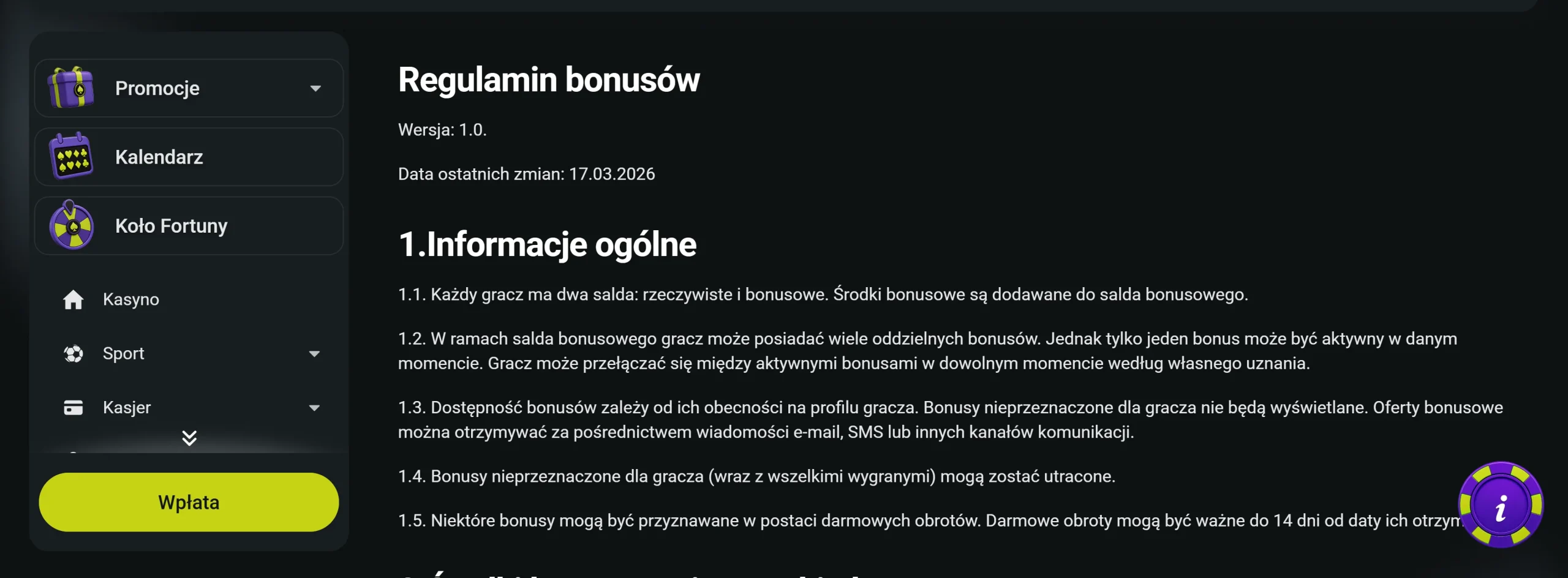 Regulamin bonusu bez depozytu Twindor Casino