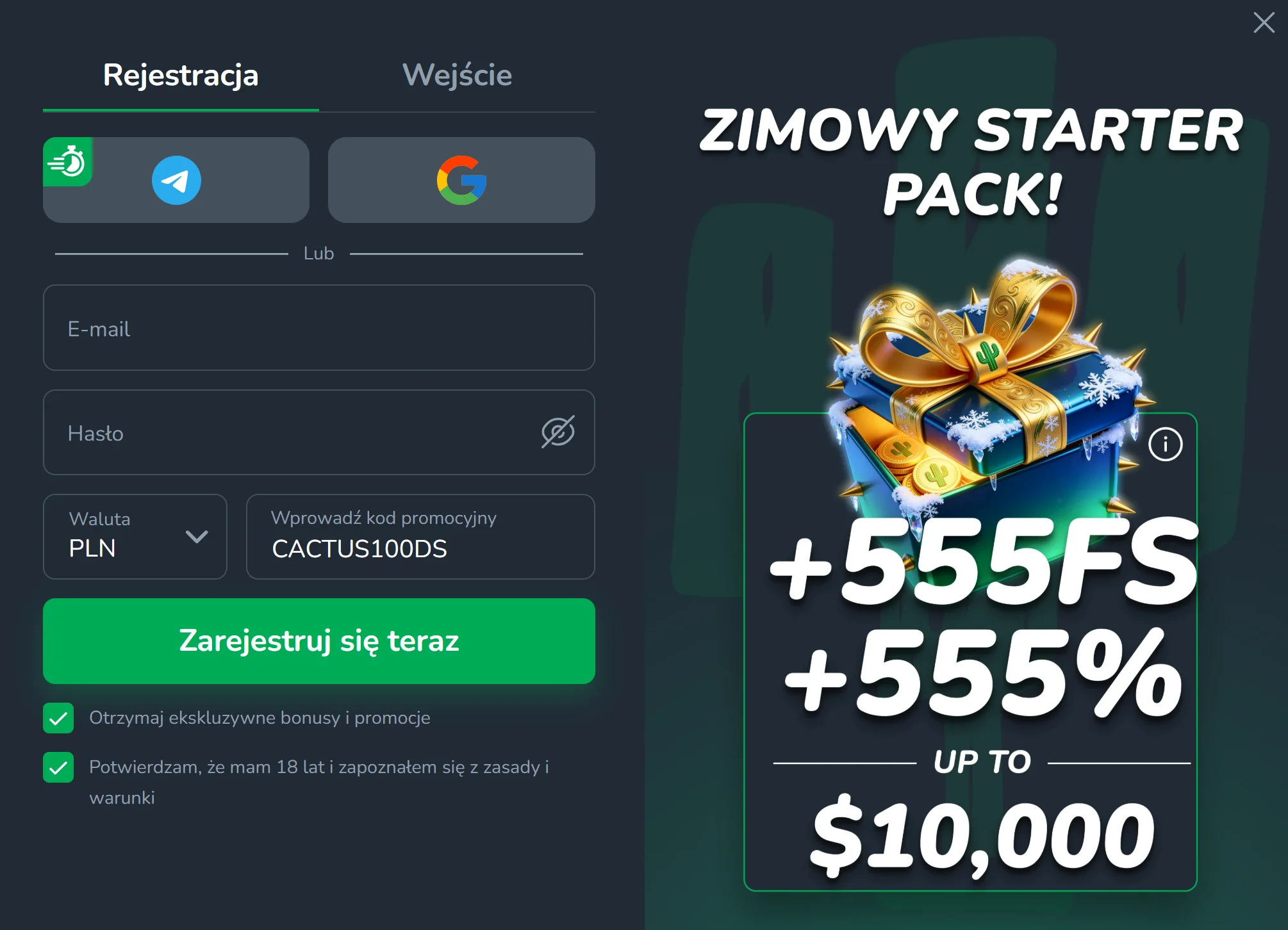 Jak otrzymać Cactus Casino bonus bez depozytu? Krok 2