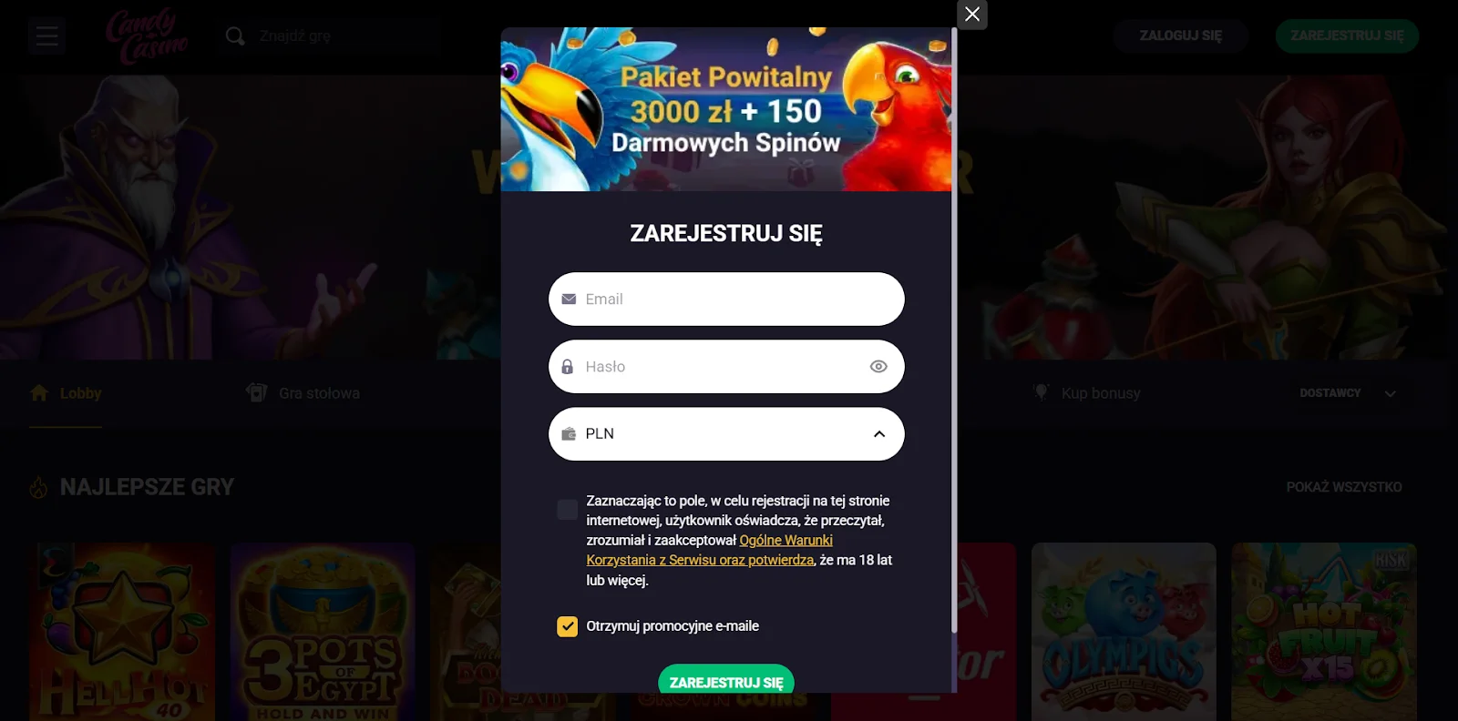 Candy Casino rejestracja krok 2