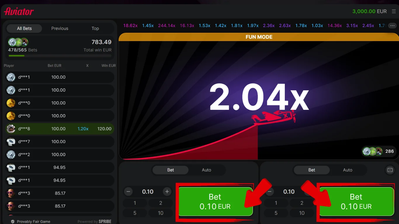 Aviator w kasynach online - podwójny zakład