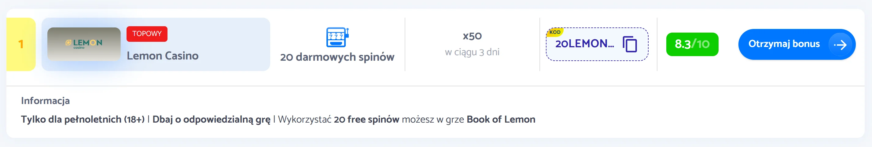Jak otrzymać bonus bez depozytu Lemon Casino? Krok 1