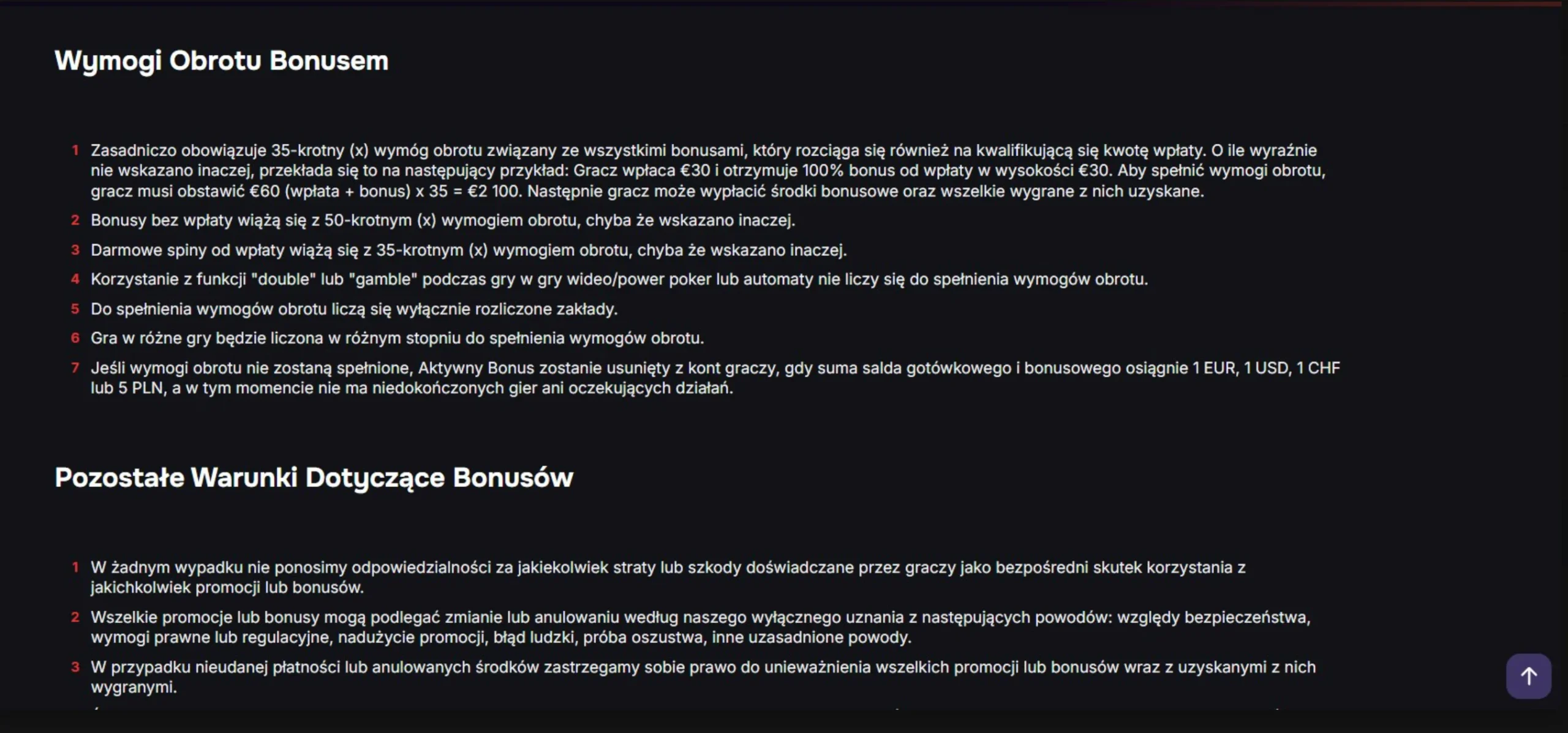 Regulamin bonusu Brionis Casino