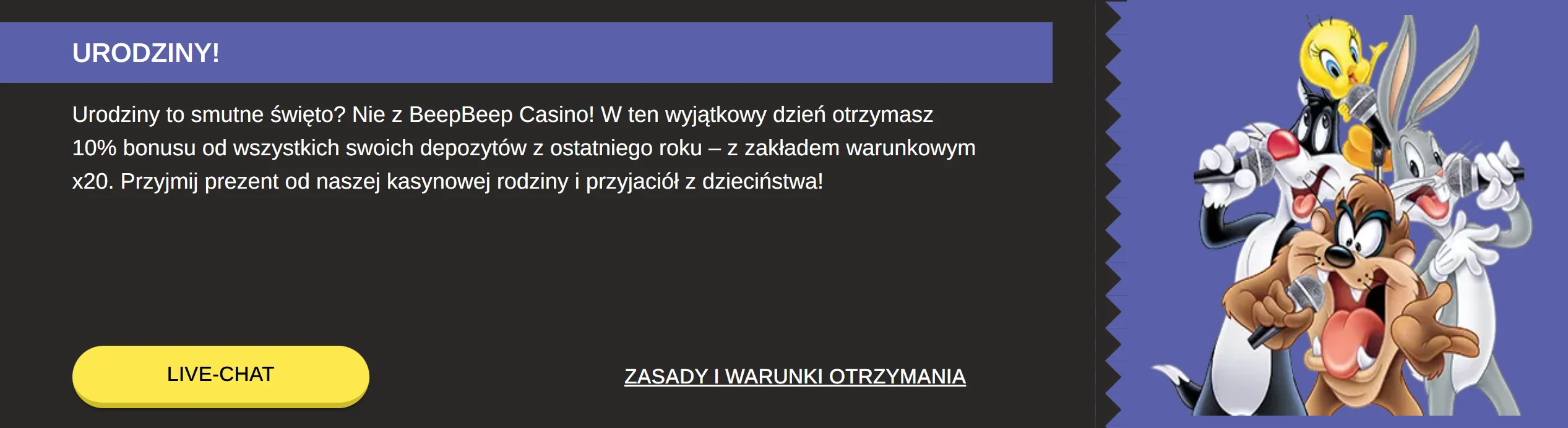 Bonus urodzinowy Beep Beep Casinio