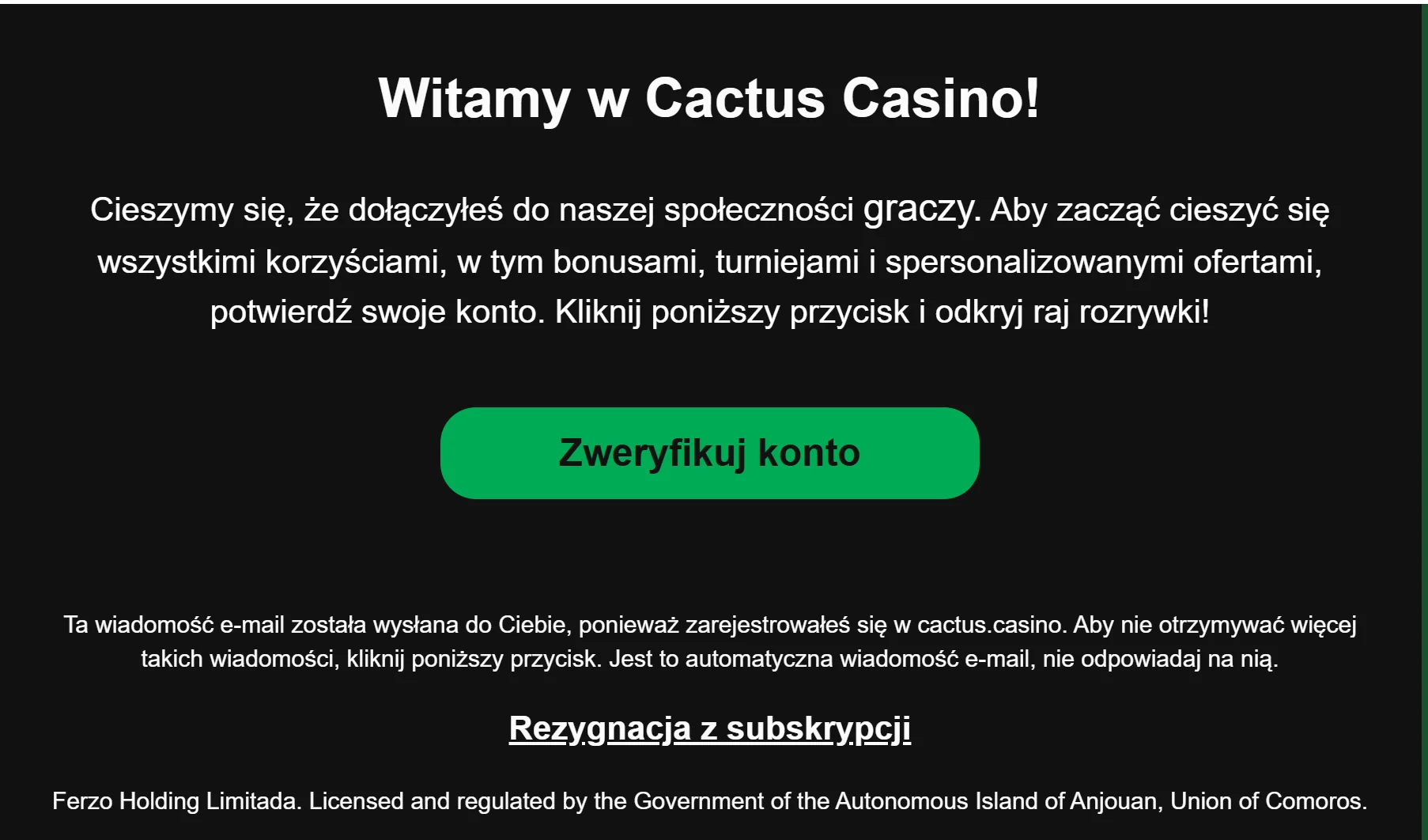 Jak otrzymać Cactus Casino bonus bez depozytu? Krok 3