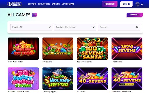 Europe Fortune main page screen