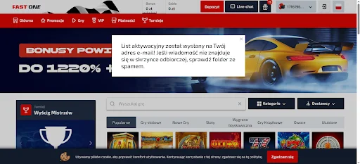 F1 Casino bonus bez depozytu krok 3