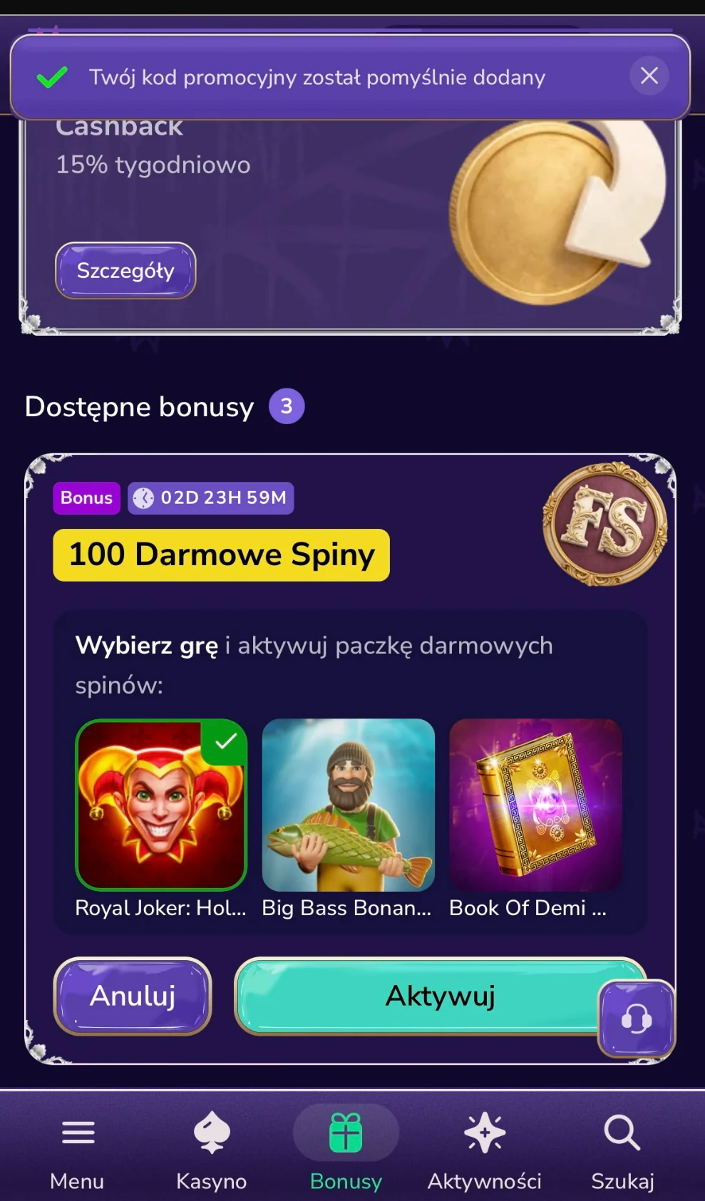 Jak otrzymać bonus bez depozytu Gamblerina Casino? Krok 4