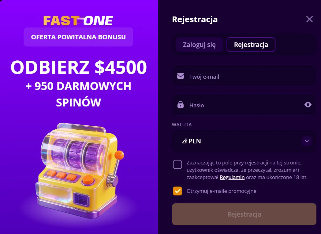 Fast One Casino bonus bez depozytu krok 3
