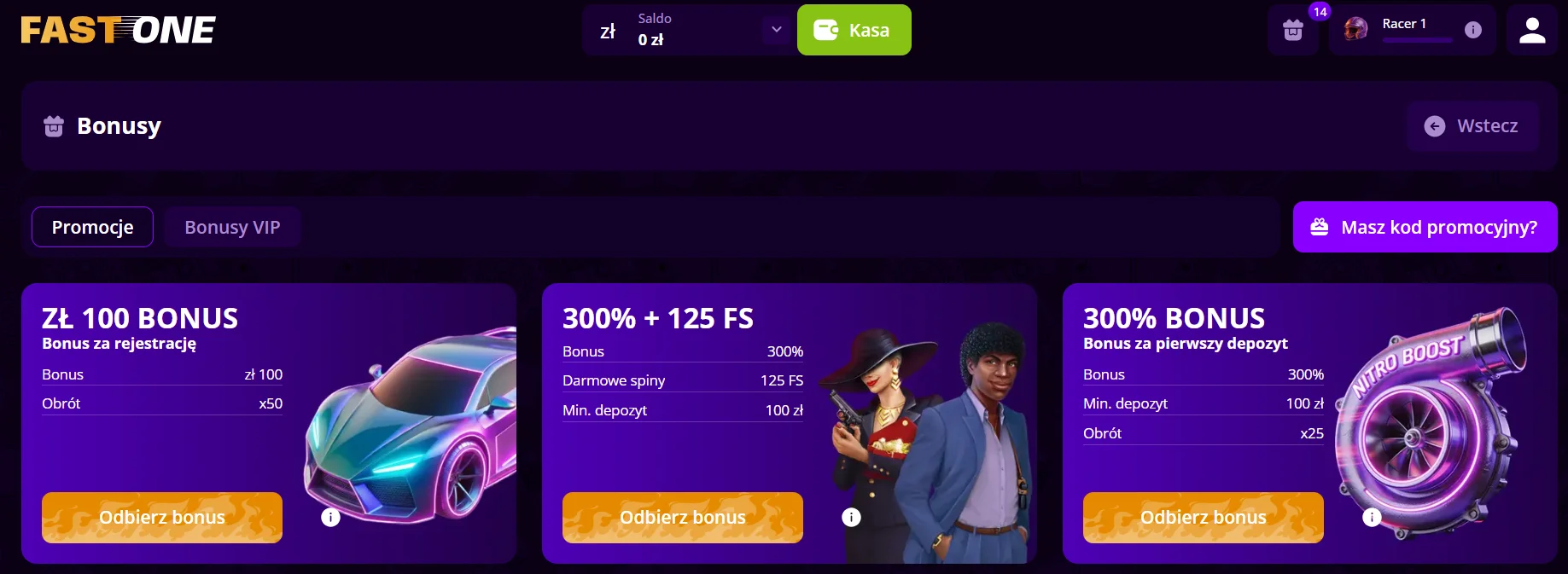 Fast One Casino bonus bez depozytu krok 5