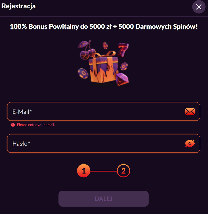 Fireball Rejestracja krok 2