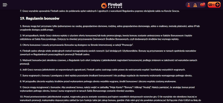 Fireball regulamin