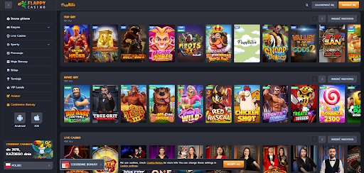 Flappy Casino main page screen