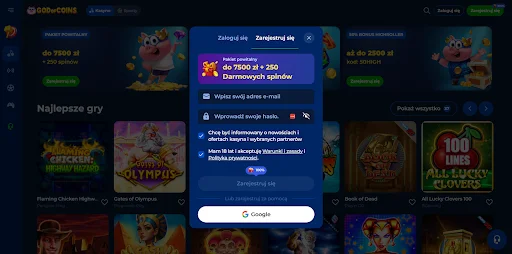 God of Coins rejestracja krok 2