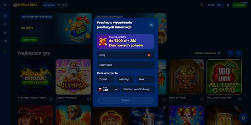God of Coins rejestracja krok 3