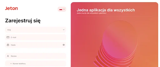 Jeton rejestracja krok 1