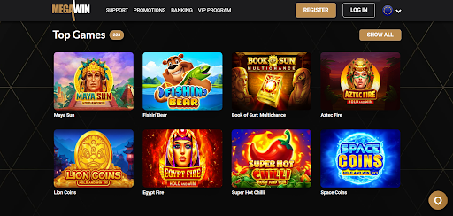 Megawin main page screen
