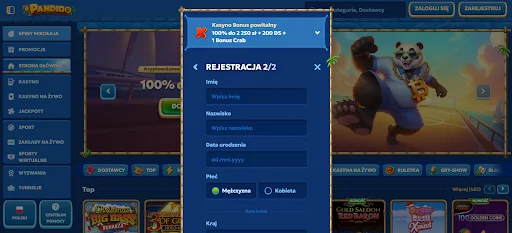 Pandido bonus bez depozytu krok 3
