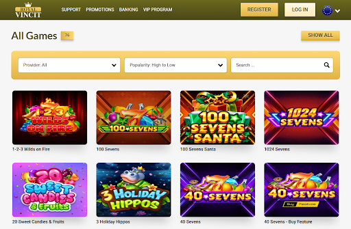 Royal Vincit main page screen