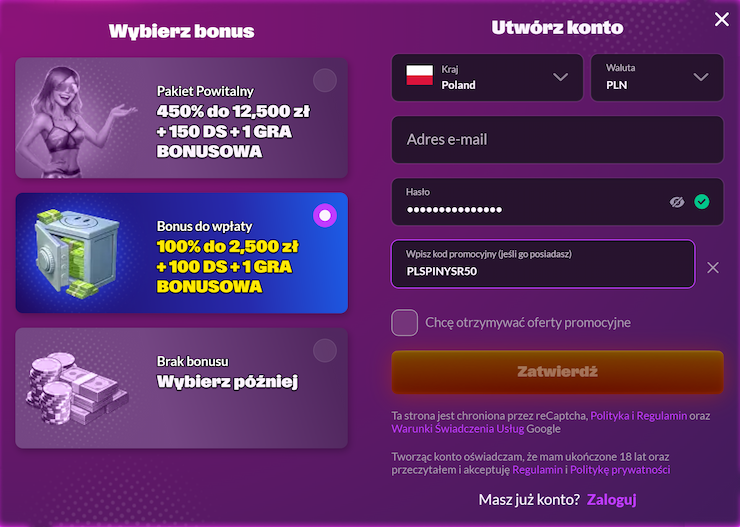 Slotrave Rejestracja krok 2