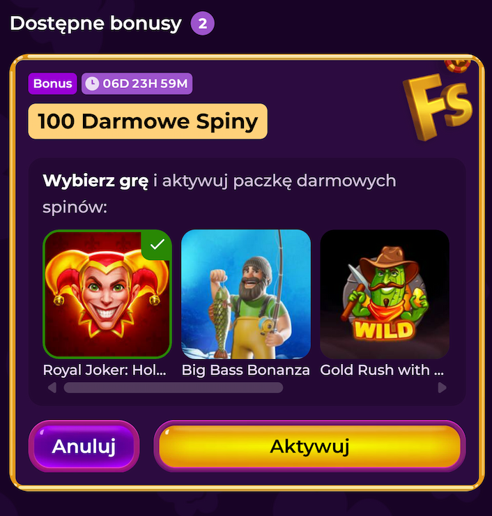 Spinania bonus 100 ds