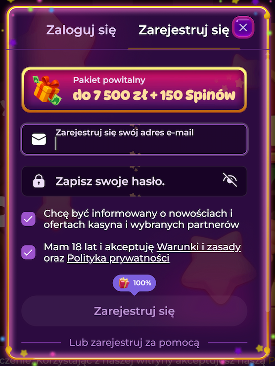 Spinania rejestracja krok 2