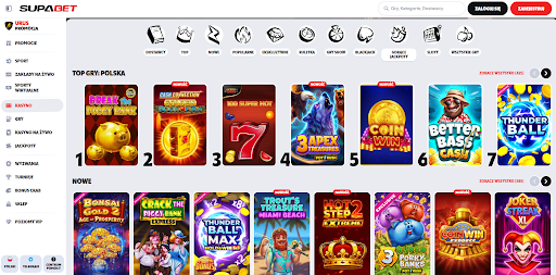 Supabet main page screen