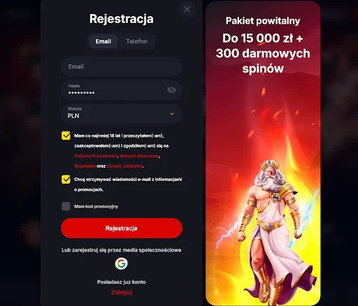 YEP! Casino rejestracja krok 2