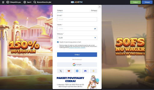 Zakładanie konta w AMPM Casino krok 2