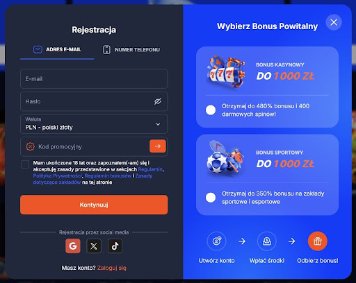 Zakładanie konta w FS Casino krok 2