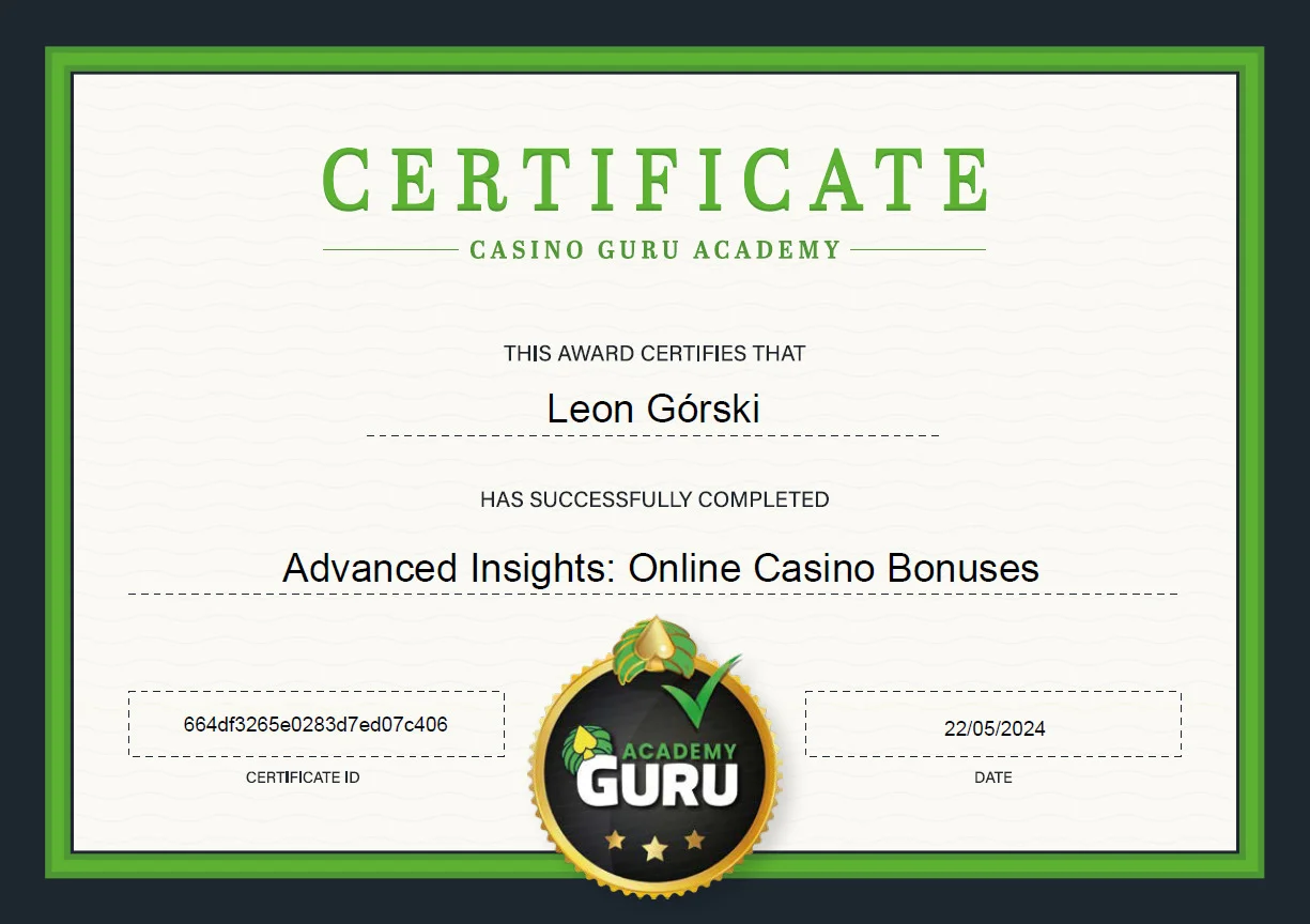 certyfikat advanced insights online casino bonuses od casino guru academy