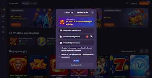 coolzino casino rejestracja krok 1
