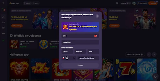 coolzino casino rejestracja krok 2
