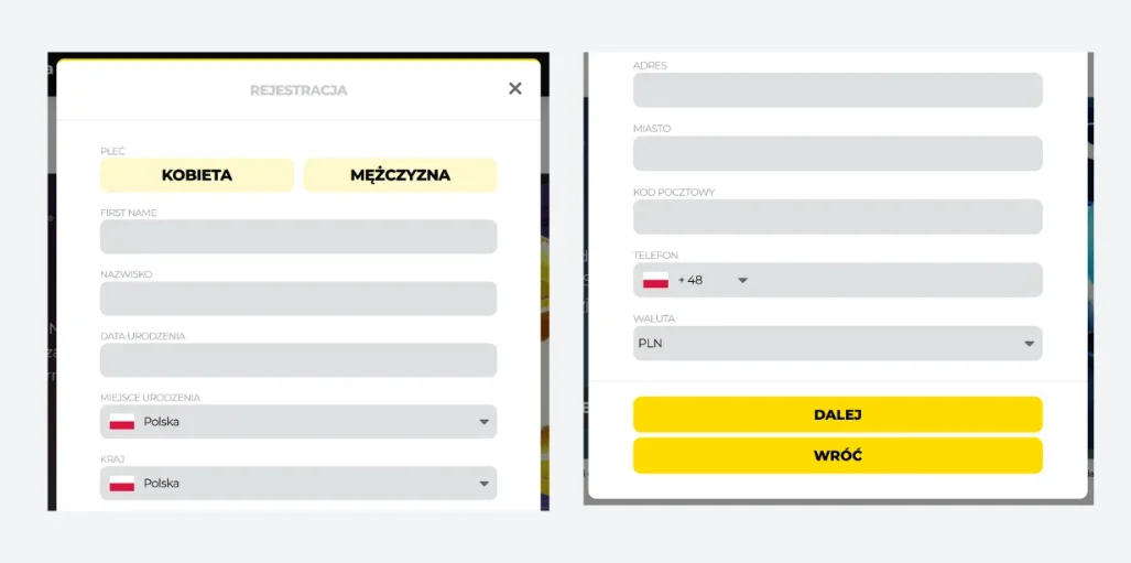 energy casino rejestracja krok 2